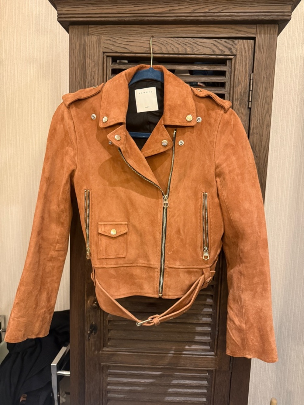 Sandro Suede Moto Jacket in cognac - Picture 3 of 3